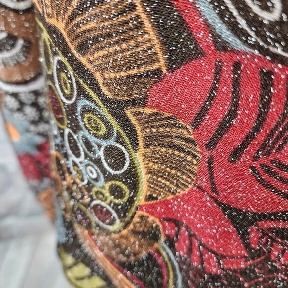 Vintage 1970s Mod Button Front Blouse Swirly Pattern Shimmer Black Brown No Size - Picture 15 of 15